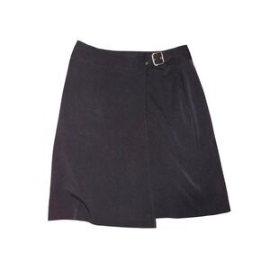Briggs‎ Petite Womens Black Wrap Skirt Buckle Side Career A-Line Size 8P